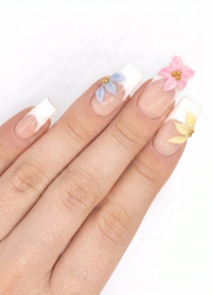 Press on nails fleuries faites main